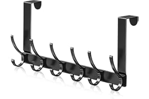 Wodondog Over Door Hooks, 6 Hooks Over The Door Hooks, Heavy Duty Stainless Steel Over Door Hanger Over Door Hook Rack for Hanging Towel, Coats, Hats, Bags, Clothes