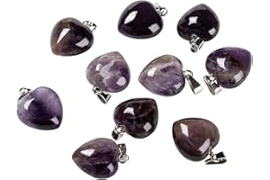 BEEFLYING 10 Pcs Natural Gemstone Heart Pendant Charms Amethyst Charms Healing Stone Pendants for Jewelry Making Crafts Supplies