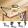 Overhead Camera Mount with 10" Ring Light and Phone Holder for Desk,Phone Mount Arm Stand with Remote for iPhone,Overhead Tripod for Viedo Recording Vlog YouTube TikTok Live Stream Cooking Nail Art