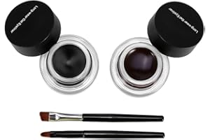 BIZZICO 2 botellas de gel de larga duración a prueba de agua, delineador de ojos, maquillaje cosmético con 2pcs cepillo(Negro + marrón)