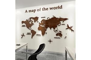 SHUANGHAO Poster Cartina Mappa del Mondo Mirror Wall Art Specchio Stickers Adesivo Adesivi Zarta Murale da Paratiarete Muro Bambini Frasi 3d Mac Murali Decorazioni Per Soggiorno,TV Par,Ufficio Marrone180*100cm