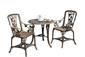Garden Life Antique Effect Rose Design 2 Seater Bistro Patio Set Table UV-Stabilised PVC (Bronze)