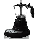 BEHOME Caffettiera Elettrica Programmabile Moka Elettrica 3 Tazze con Timer, Caffè Caldo per 30 Minuti, Alluminio Nera (Con T