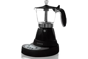 BEHOME Cafetera Italiana Eléctrica 3 Tazas, Moka Espresso Automatica eléctrica con Reductor de 1 Taza, Auto Apagado y Café Caliente 30 min, Base Giratoria 360°, negra