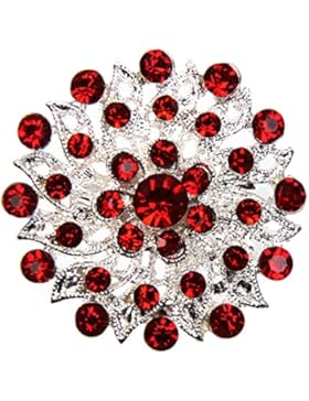 Elegante wunderschöne kleine Strass Kristall Brosche m. Anstecknadel Silber Rot