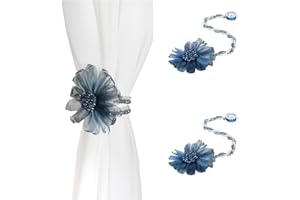 SUQ I OME 2 Pack of Handmade Crystal Pearl Beaded Magnetic Flower Curtain Tieback Holdback for Drapes