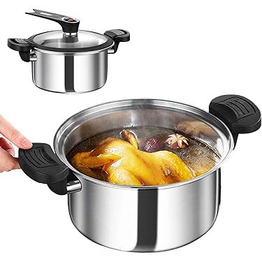 Autocuiseur Anti-adhésif 8 L Avec Poignées Doubles – Pour Soupes, Viandes, Légumes – Grand Capacité, Design Blanc élégant
