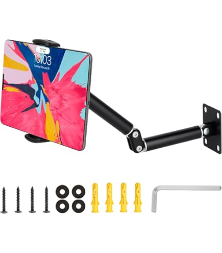 Woleyi Adjustable Wall Mount Tablet Holder – Articulating Arm For IPad, Samsung Tab, Phone In Kitchen, Bedroom & More