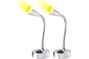 YSISLY 2pcs 12V Muro di LED Lettura Luce Lampada da Comodino, Luce Calda Montata Parete con Interruttore Regolabile, Luce Interna per Auto Ruotabile di 360 ° per Camper Caravan Barca (Long-Silver)