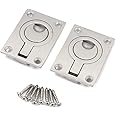 Bestgle 2 Packs Flush Ring Plull Handle Hatch Locker, 62 x 44 mm Stainless Steel Boat Locker Cabinet Hidden Handle Recessed Furniture Boat Hatch Latch