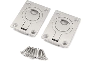 Bestgle 2 Packs Flush Ring Plull Handle Hatch Locker, 62 x 44 mm Stainless Steel Boat Locker Cabinet Hidden Handle Recessed Furniture Boat Hatch Latch
