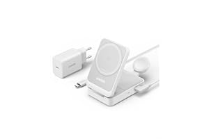 ‎ANKER Anker MagGo stacja ładująca 3 w 1, certyfikat Qi2, bezprzewodowa 15 W, kompatybilna z MagSafe, do iPhone 15/14, AirPods, Apple Watch 9 (z zasilaczem USB-C) (biały)