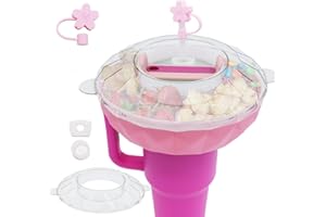 XZYDEN Snackteller mit Deckel für Stanley Cup 40oz, Snackschale mit 4 Fächern, Snack Bowl mit Auslaufsicher Strohstopper für Stanley Quencher Becher, Snack Tray für Stanley Zubehör für Kino & Camping(Rose)