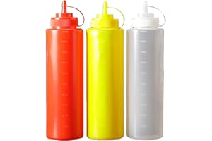 OSUTER Bouteille à Condiments,3 Pcs Bouteille Sauce 1000ml,Recipient Sauce,Presser Les Bouteilles,Condiments Squeeze Bouteilles,pour la Cuisson,Le Ketchup,I'huile D'olive(Rouge, Jaune, Blanc)