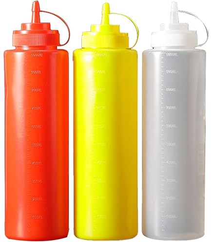 Lot De 3 Bouteilles à Presser Pour Sauces – 650ml, Transparentes, Bouchon 3 Trous, étanches, Lavables, En PE