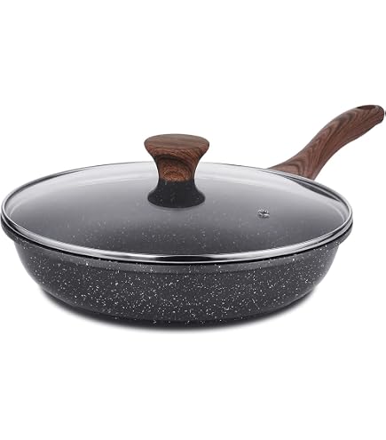 Wok Anti-Adhésif BEZIA 30cm Avec Couvercle - Compatible Induction - Poignée Bois Amovible