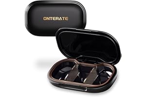 ‎ONTERATE ONTERATE Małe Pudełko na Tabletki, 3 Komorowe Etui na Tabletki do Torebki, Wyjmowany Organizer Podróżny na Tabletki, Wodoodporny Mini Pojemnik na Tabletki, Organizer na Leki i Witaminy (Czarny)