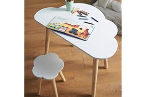 Haus Projekt Bureau pour Enfants et Tabouret en Forme de Nuage (4-8 Ans), Pupitre Détude en Bois pour Enfants avec Tabouret, Meubles pour Enfants, Table en Bois D’activité/D’Art pour Enfants