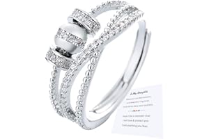 BESMRPG To My Daughter - Fidget Ring Anxiety Ring for Women Silver Spinner Rings Cubic Zirconia Adjustable Spinner Ring Stress Reliever Spinner Ring With Jewellery Box, Fidget Rings Jewelry for Women Girls