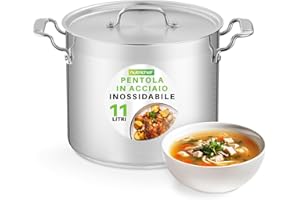 NutriChef Pentola in Acciaio Inossidabile da 11,3 Litri - Pentola Grande per Uso Alimentare 18/8 per Stufati, Cuocere a Lenta Lenta, Zuppa, Include Coperchio, Lavabile in Lavastoviglie, Induzione