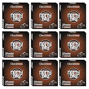 NOTTY BOY CheckMate Chocolate Flavour Condom For Men - 27 Count (Pack of 9)