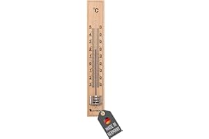 Lantelme Gartenthermometer Holz Temperaturanzeige -30°C bis +50°C Analog | Wetterfest 17cm Farbe Beige | Thermometer für Zimmer Innen Außen Garten | Außenthermometer Holzthermometer (Holz)