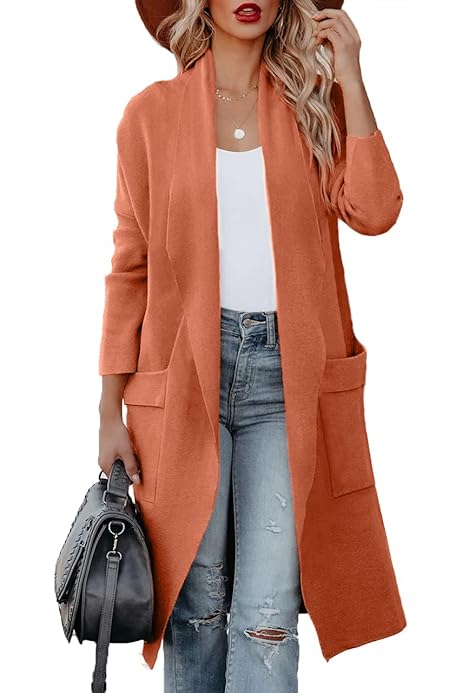 Cardigan Lungo ONLY Donna - Maglia Elasticizzata Con Tasche Aperto - Foto 8