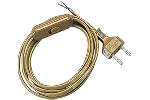 POLYPOOL POLY POOL - PP0372.6Q kabel do lampki nocnej, dwubiegunowy, złoty 1,5 m - kabel z przełącznikiem 2 A i wtyczką 2,5 A - kabel do lampki nocnej 2-biegunowy - kabel elektryczny vintage