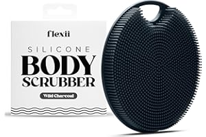 flexii® Silicone Body Scrubber - Premium Body Brush for Sensitive Skin, Gentle Body Exfoliator & Shower Scrubber, Exfoliating Silicone Loofah for Men & Women - Charcoal