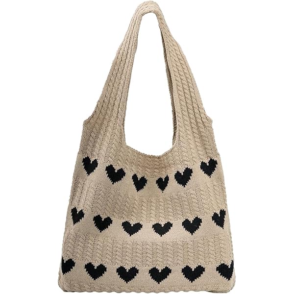 HDGSAFD Borsa a Maglia a Forma di Cuore - Borsa a Tracolla da Donna in Tessuto, Albicocca