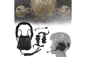 WLXW Auriculares Tácticos para Airsoft (Montados En La Cabeza Y Montados En El Casco), Auriculares con Ancelación Ruido Militar con Adaptador Riel Casco Táctico Rotación Multiángulo