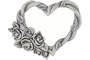 MATCHES21 HOME & HOBBY Matches21decorazione per tomba a forma di cuore in grigio resistente alle intemperie – Cuore con rosa in pietra artificiale