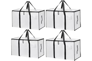 Mesiria 4 Pack Clear Clothes Storage Bags Water Resistant Thickened Storage Bag, 91L Large Foldable Packing Boxes Wardrobe Organizer Moving Bags for Bedding Clothes Blanket Duvet Toys