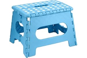 DASHMESH ONLINES Folding Step Stool Lightweight Strong Compact Non-Slip Multi-Purpose Easy Carrying Foldable Stool for Kids & Adults, Kitchen Garden Bathroom (9 Inch Blue)