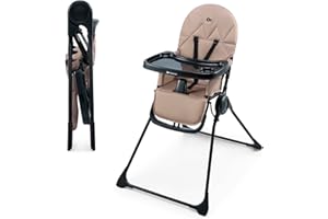 KK KINDERKRAFT Kinderkraft BINCI chaise haute, légère et pliable, 5 kg, avec plateau, repose-pieds et harnais 5 points, idéale pour petits espaces et voyages, Beige