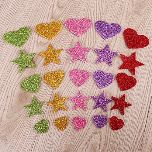 ULTNICE 150pcs Glitter Schaumstoff Sticker Glitzer Stern Herz Aufkleber für Wand Decke zufälligen Farbe - 4