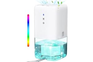 Omesiry Deshumidificateur d air Electrique, Dégivrage Automatique, Deshumidificateurs D'Air Silencieux, Arrêt Automatique, Portable Deshumidificateur pour la Maison, Lumières LED 7 Couleurs, Chambre