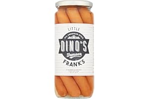 Dino's Famous All American Style Little Franks 8 Beechwood Smoked Pork (75%) Hot Dogs in a Juicy Brine 550 g Jar (Pack of 1)