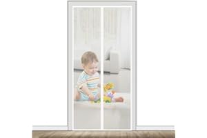AMCER Porta zanzariera Magnetica 90x235cm Bianco Crittografia zanzariera per Finestra, Chiude Automaticamente, Si Chiude da Sola