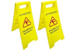 HAOBASE Attenzione pavimento bagnato, Giallo, 60 cm x 29 cm, Confezione da 2