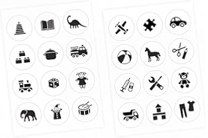 nikima Schönes für Kinder Möbelaufkleber Ordnungssticker für Spielzeug SCHWARZ/Weiss - Möbelfolie Kinderzimmer, Ordnung Lernen, Aufbewahrung, Ordnungssystem