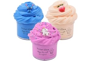 SIMUER Confezione da 3 Kit di melma di Burro e ciondoli, melma di Nuvola profumata, melma di Unicorno di Colore Viola, melma di Pesca, melma Blu, melma di Nuvola di Argilla Morbida e Non appiccicosa