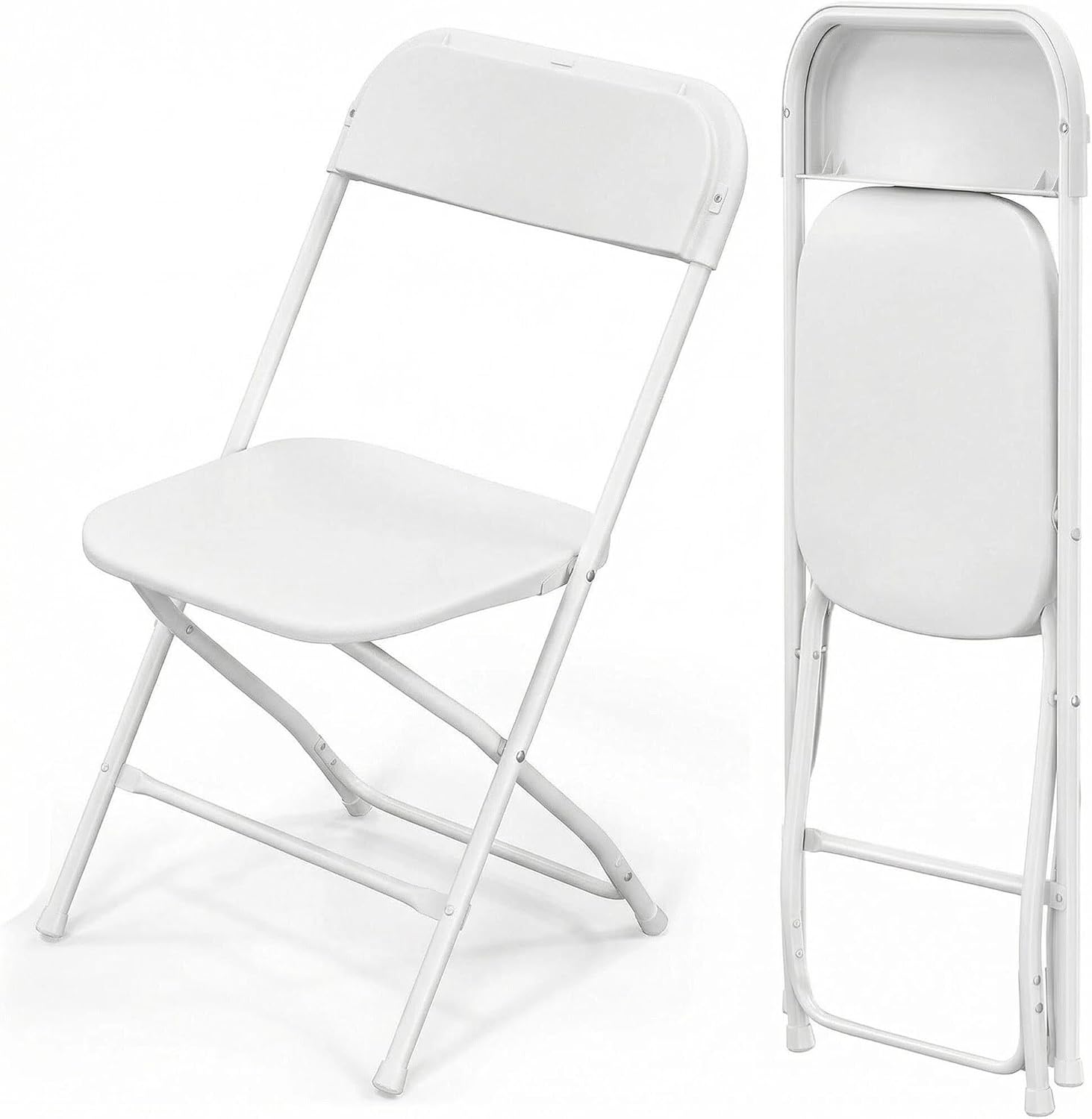 Premium Moments Silla Plegable para Interior y Exterior – Plástico Reforzado y Patas de Hierro con Refuerzo de Acero – Soporta hasta 160 kg – Ligera 2,5 kg – Fácil de Guardar y Limpiar (2, Blanca)