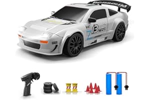 ACAMMZAR Voiture Télécommandée Drift, 1:24 20KM/H 4WD Voiture Télécommandée Tout Terrain Enfant Adulte, RC Drift Car pour Les Garcon de 5 6 7 8 9 10 Ans, avec lumières LED, Deux Piles, Blanc