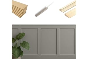 STERZEAL Full KIT Shaker Wall Panelling Kit Dado & Picture Rail DIY 3D Wall Panels MDF 6/9mm Decorative Interior Wall Cladding Custom Build Panel Kit Paintable Easy‑Install Feature Wall (10x 100cm Long Panel)