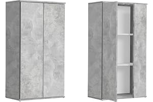 ‎MOKEBO mokebo® Mehrzweckschrank 60 cm Breite 'Der Schlanke', schmaler Aktenschrank oder Haushaltsschrank in 60x110x34 cm (B/H/T), auch als Büroschrank oder Kleiner Schuhschrank in Betonoptik, Grau