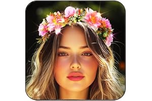 ‎FLOVEL Flovel Flower Wreath Hair LED Flower Crown Hair Wreath Flowers Headband Fancy Dress for Women (Pink, F)