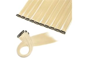 20"(50cm) SEGO Extensiones de Cabello Clip Colores 10PCS Mechas Postizas para Niñas Muñecas [Blanqueador Rubio] Pelo Sintético Se Ve Natural Accesorios Lisos(80g)