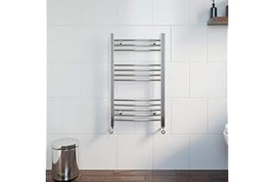 DuraTherm Modern Bathroom 750 x 450mm Heated Towel Rail Radiator Curved Chrome 12 Rails