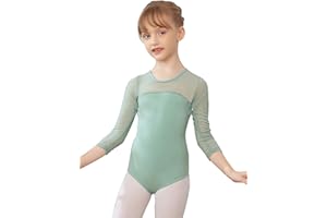 AOQUNFS Mädchen Masche Langarm Ballettkleidung Kinder Gymnastik Turnanzug Tanzen Mädchen Ballett Body, AM3000ZX